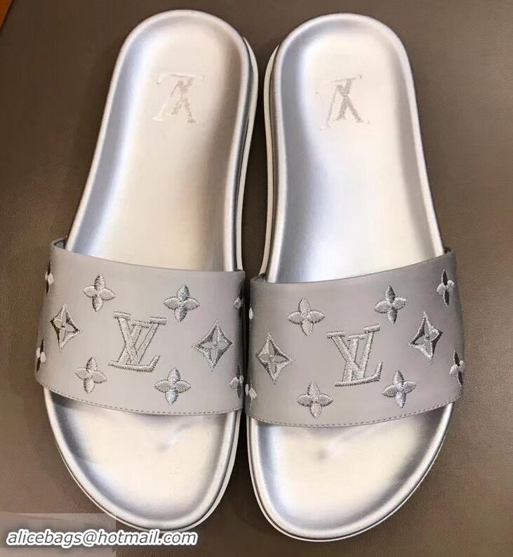 Imitation Louis Vuitton Monogram Rubber Mules LV96744 Silver 2019