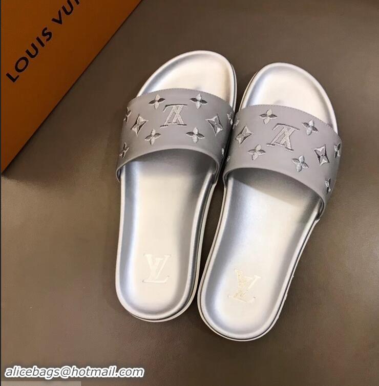 Imitation Louis Vuitton Monogram Rubber Mules LV96744 Silver 2019