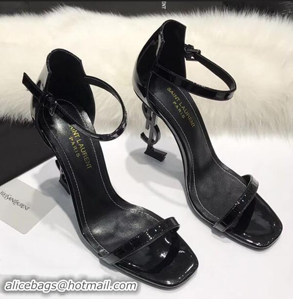 Faux Saint Laurent Opyum 110 Sandals In Patent Leather With Interlocking YSL Heel Y80310 Black