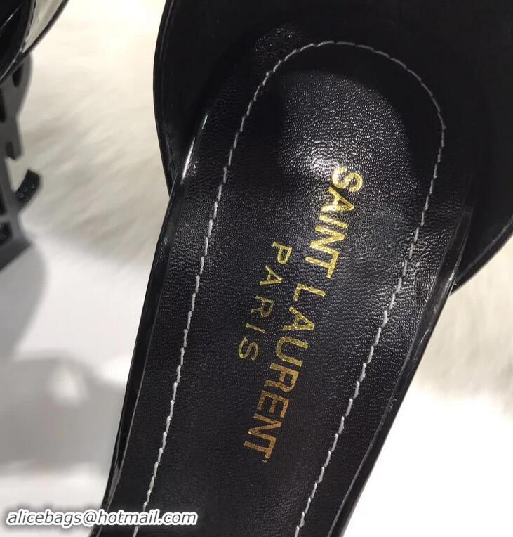 Faux Saint Laurent Opyum 110 Sandals In Patent Leather With Interlocking YSL Heel Y80310 Black