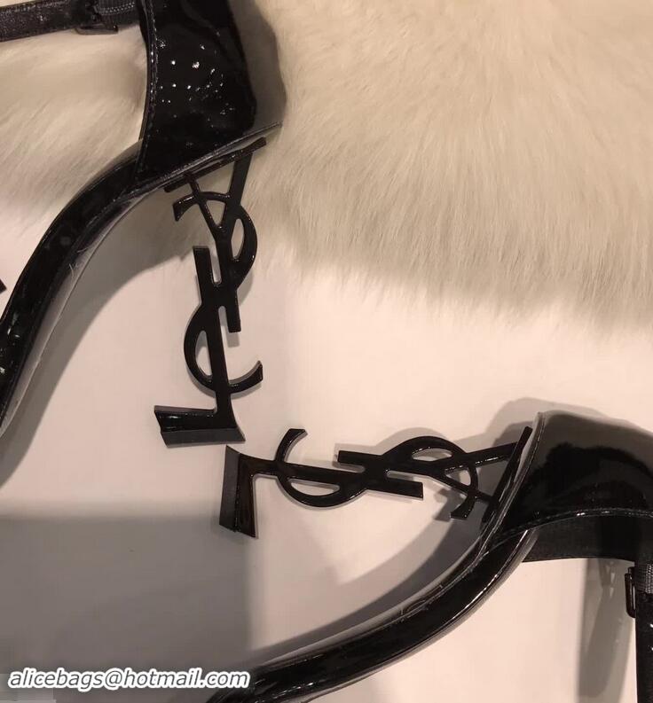 Faux Saint Laurent Opyum 110 Sandals In Patent Leather With Interlocking YSL Heel Y80310 Black