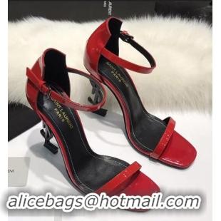 Specials Saint Laurent Opyum 110 Sandals In Patent Leather With Interlocking YSL Heel Y80310 Red