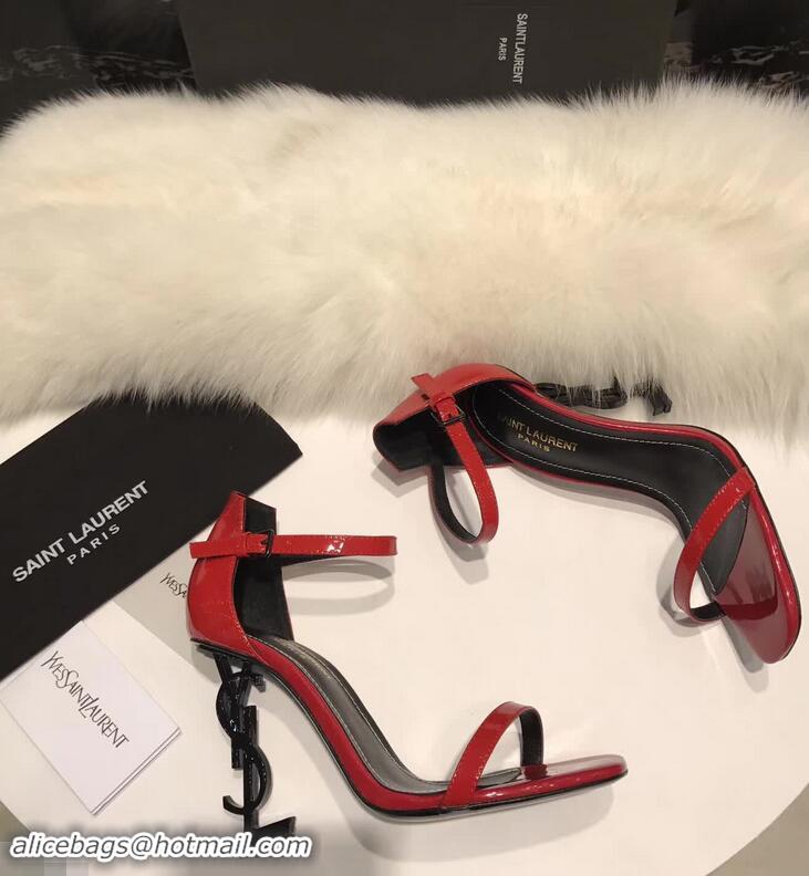 Specials Saint Laurent Opyum 110 Sandals In Patent Leather With Interlocking YSL Heel Y80310 Red