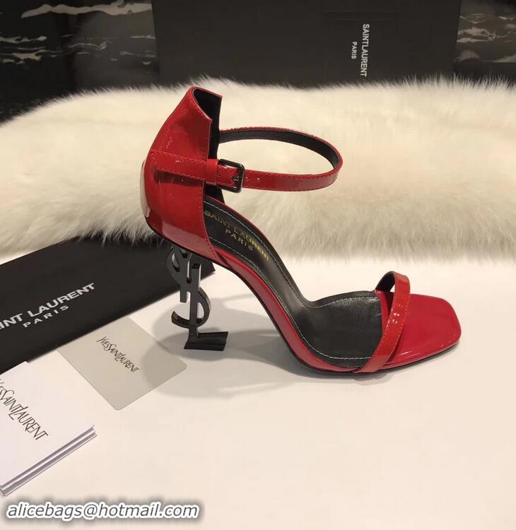 Specials Saint Laurent Opyum 110 Sandals In Patent Leather With Interlocking YSL Heel Y80310 Red