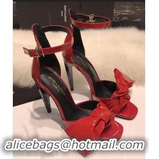 Classic Faux Saint Laurent Heel 10cm With Bow Trim Patent Leather Sandals Y8312 Red