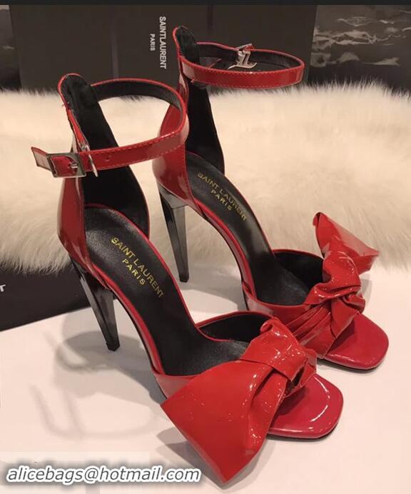 Classic Faux Saint Laurent Heel 10cm With Bow Trim Patent Leather Sandals Y8312 Red