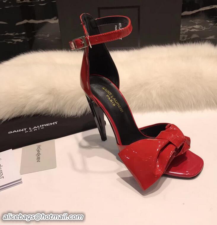 Classic Faux Saint Laurent Heel 10cm With Bow Trim Patent Leather Sandals Y8312 Red