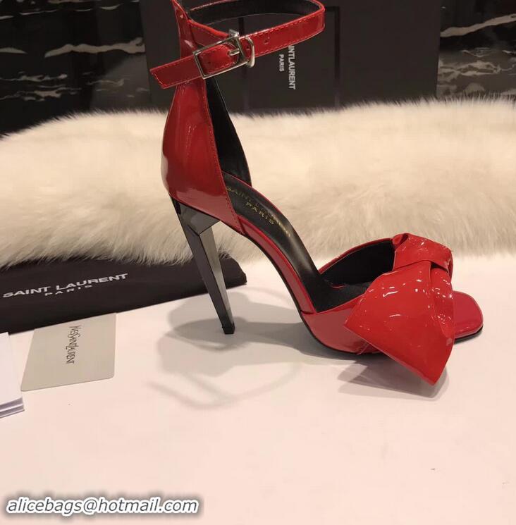 Classic Faux Saint Laurent Heel 10cm With Bow Trim Patent Leather Sandals Y8312 Red