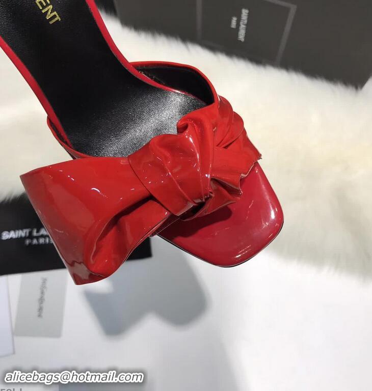 Classic Faux Saint Laurent Heel 10cm With Bow Trim Patent Leather Sandals Y8312 Red