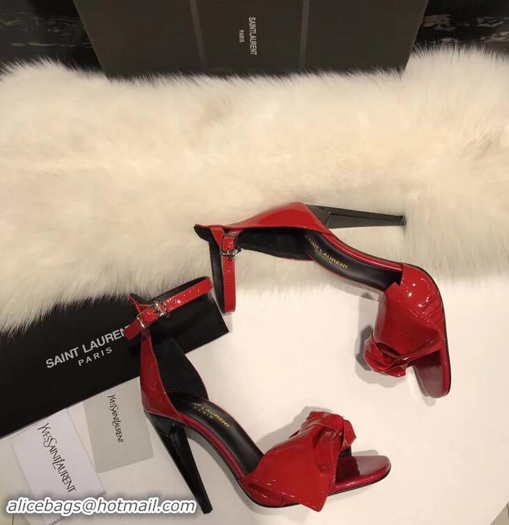 Classic Faux Saint Laurent Heel 10cm With Bow Trim Patent Leather Sandals Y8312 Red