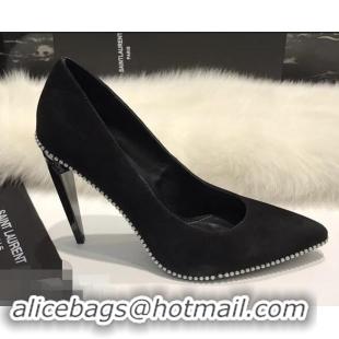 Chic Imitation Saint Laurent Freja 105 Pump In Black Satin And White Crystals Y80315