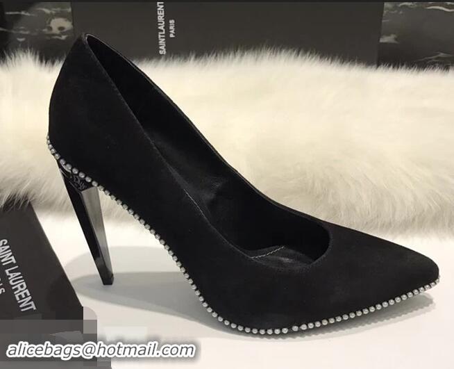 Chic Imitation Saint Laurent Freja 105 Pump In Black Satin And White Crystals Y80315