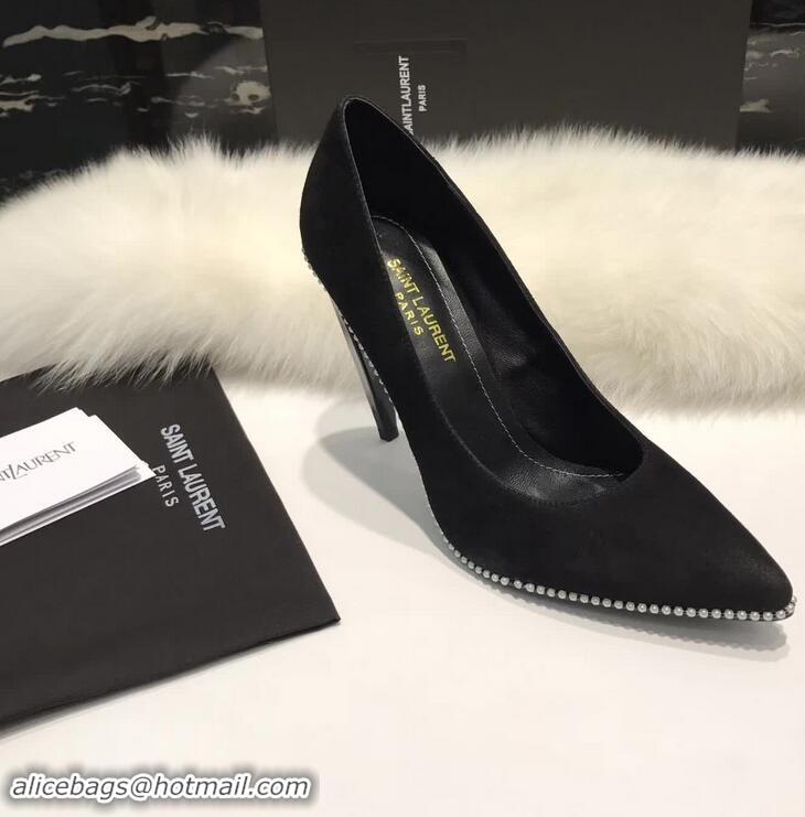 Chic Imitation Saint Laurent Freja 105 Pump In Black Satin And White Crystals Y80315