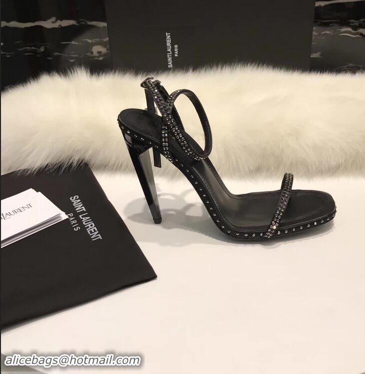 Best Price Saint Laurent Freja 105 Sandals In Black Satin And White Crystals Y80316