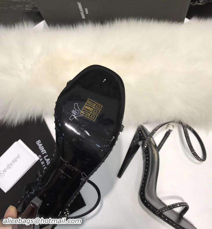 Best Price Saint Laurent Freja 105 Sandals In Black Satin And White Crystals Y80316