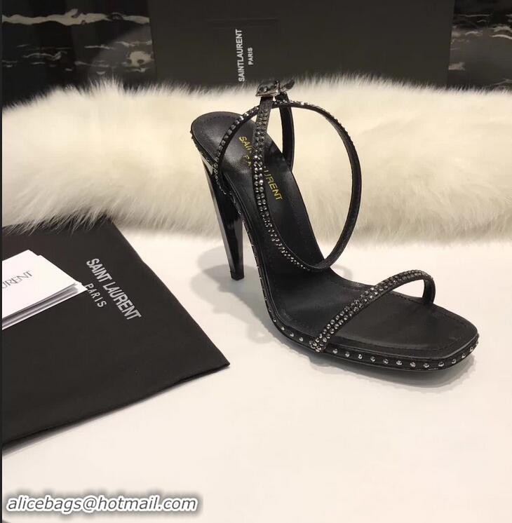 Best Price Saint Laurent Freja 105 Sandals In Black Satin And White Crystals Y80316