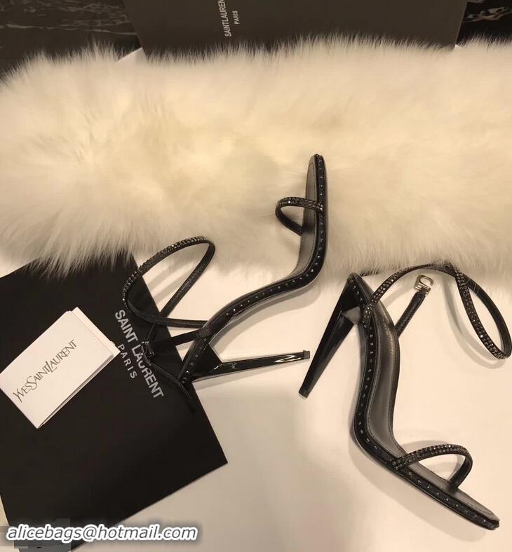 Best Price Saint Laurent Freja 105 Sandals In Black Satin And White Crystals Y80316