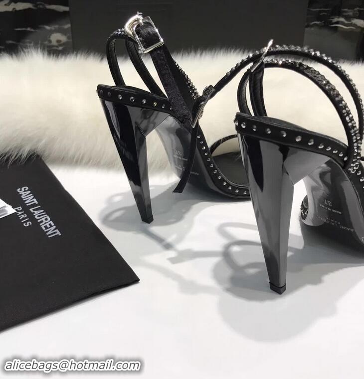 Best Price Saint Laurent Freja 105 Sandals In Black Satin And White Crystals Y80316