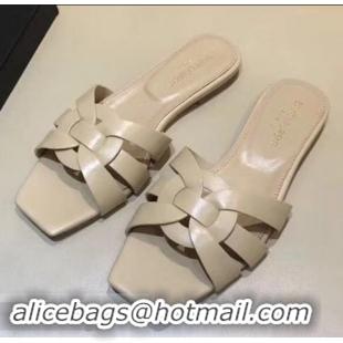 Discount Saint Laurent Slide Sandal In Leather With Intertwining Straps Y80601 Apricot