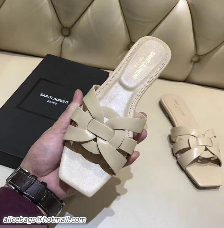 Discount Saint Laurent Slide Sandal In Leather With Intertwining Straps Y80601 Apricot