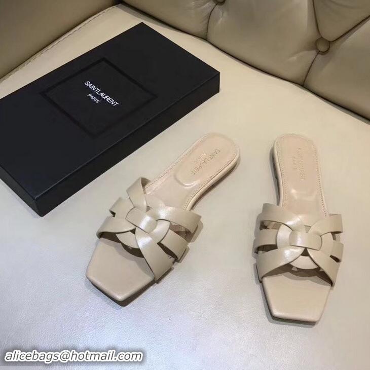 Discount Saint Laurent Slide Sandal In Leather With Intertwining Straps Y80601 Apricot