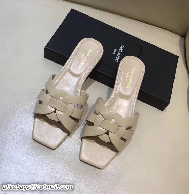 Discount Saint Laurent Slide Sandal In Leather With Intertwining Straps Y80601 Apricot