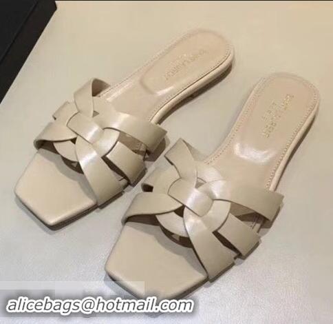 Discount Saint Laurent Slide Sandal In Leather With Intertwining Straps Y80601 Apricot