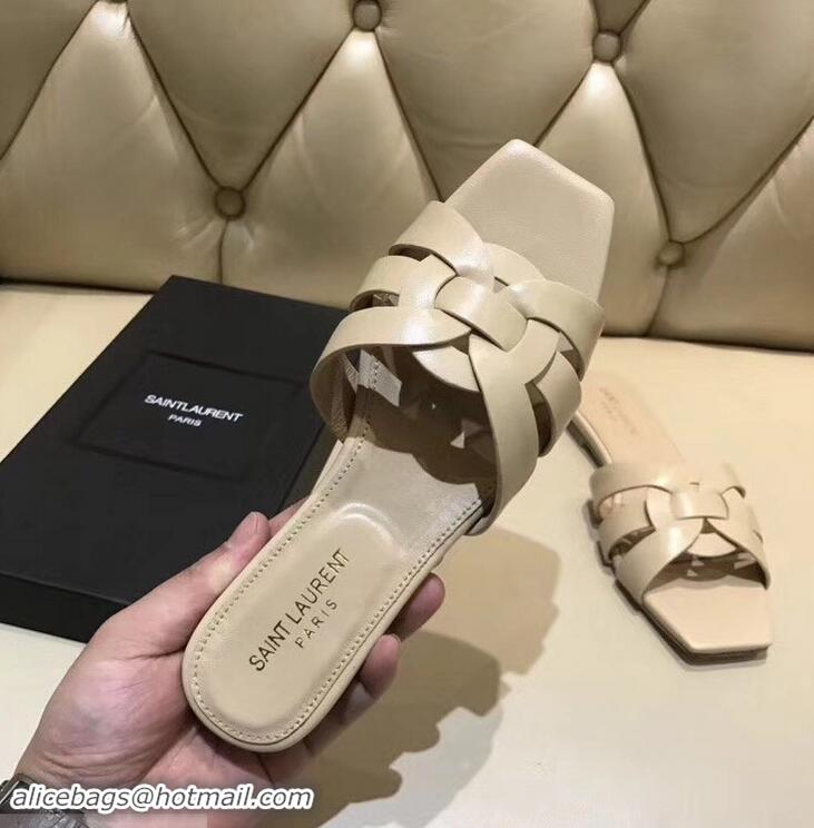 Discount Saint Laurent Slide Sandal In Leather With Intertwining Straps Y80601 Apricot