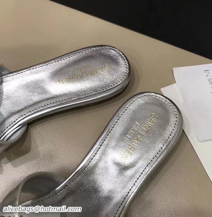 Buy Fake Saint Laurent Slide Sandal In Leather With Intertwining Straps Y83605 Silver