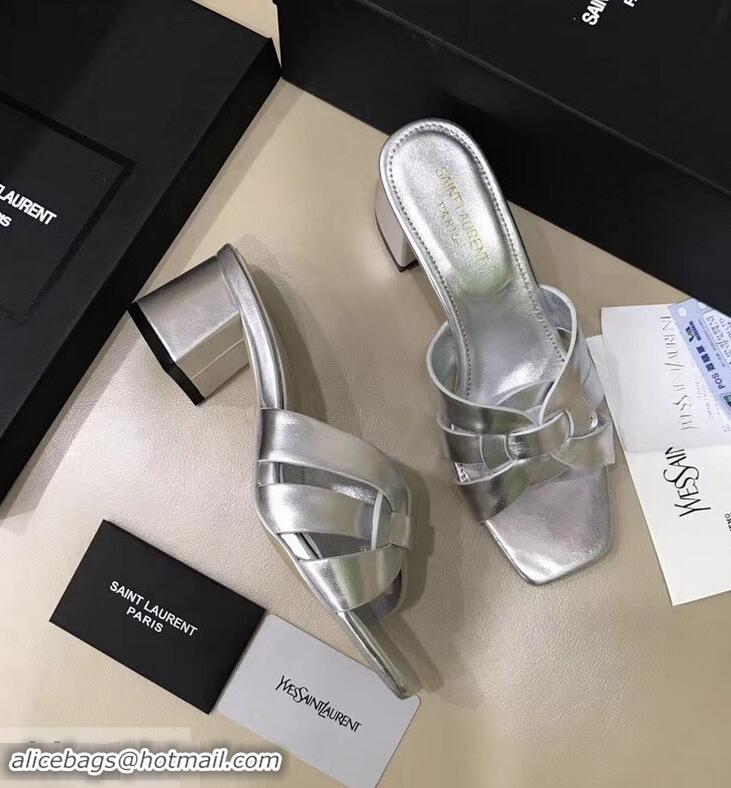 Imitation Saint Laurent Heel Slide Sandal In Leather With Intertwining Straps Y83606 Silver