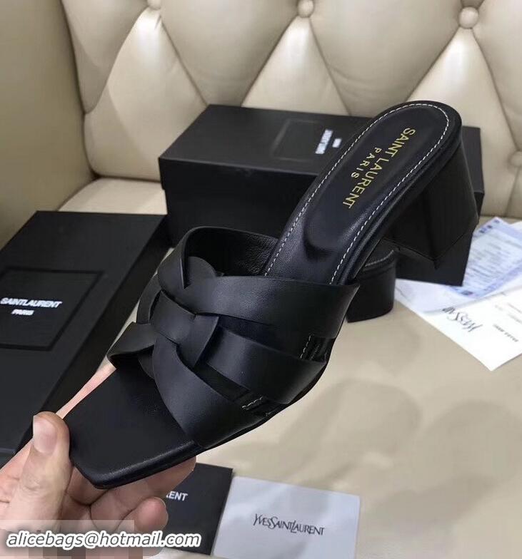 Inexpensive Saint Laurent Slide Sandal In Leather With Intertwining Straps Y83607 Black