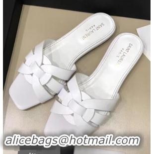 Recommended Saint Laurent Slide Sandal In Leather With Intertwining Straps Y83610 White