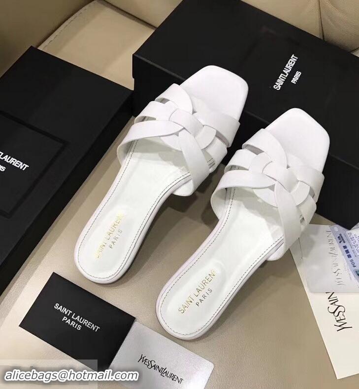 Recommended Saint Laurent Slide Sandal In Leather With Intertwining Straps Y83610 White