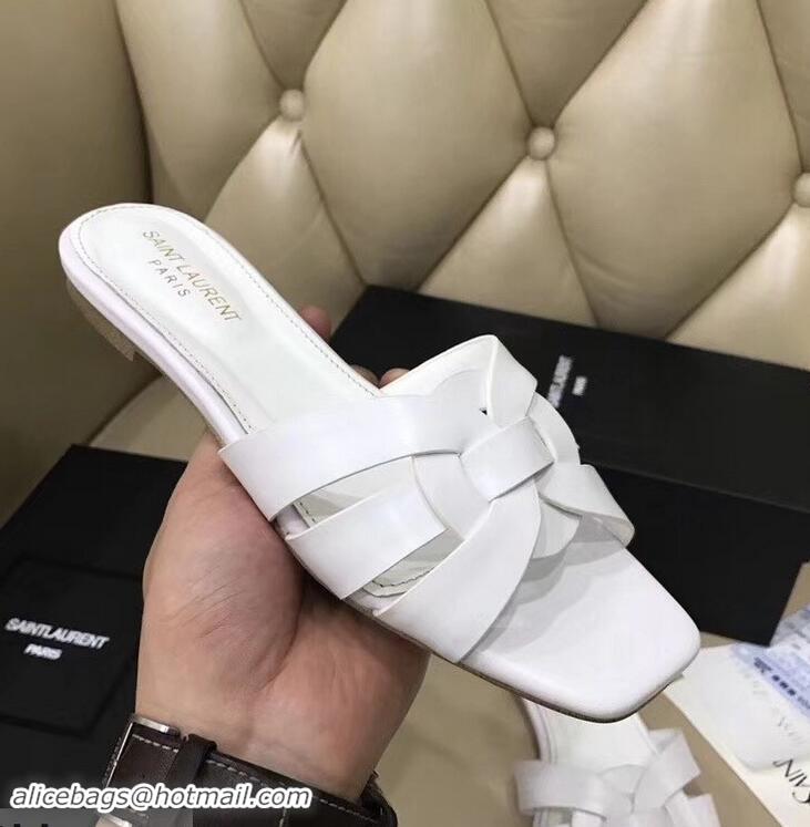 Recommended Saint Laurent Slide Sandal In Leather With Intertwining Straps Y83610 White