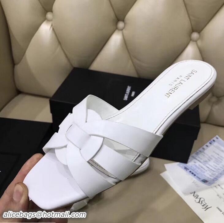 Recommended Saint Laurent Slide Sandal In Leather With Intertwining Straps Y83610 White