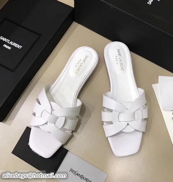 Recommended Saint Laurent Slide Sandal In Leather With Intertwining Straps Y83610 White