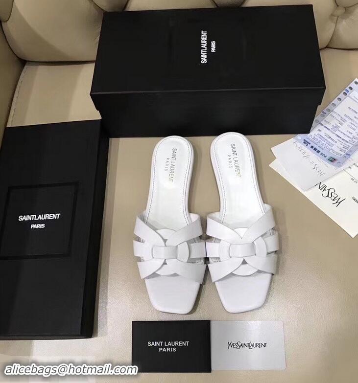 Recommended Saint Laurent Slide Sandal In Leather With Intertwining Straps Y83610 White