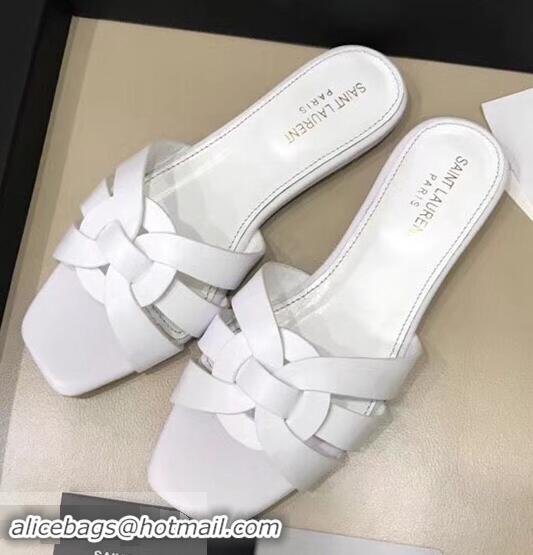 Recommended Saint Laurent Slide Sandal In Leather With Intertwining Straps Y83610 White