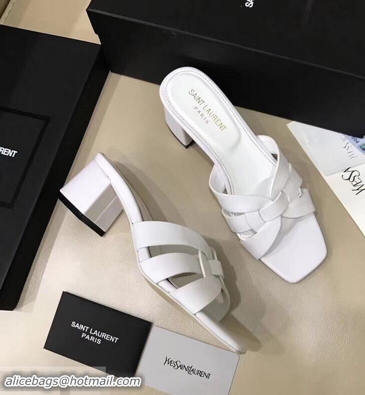 Knockoffs Saint Laurent Heel Slide Sandal In Leather With Intertwining Straps Y83609 White