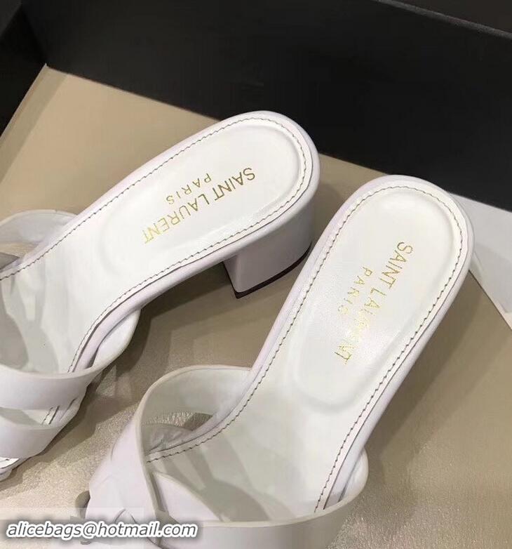 Knockoffs Saint Laurent Heel Slide Sandal In Leather With Intertwining Straps Y83609 White