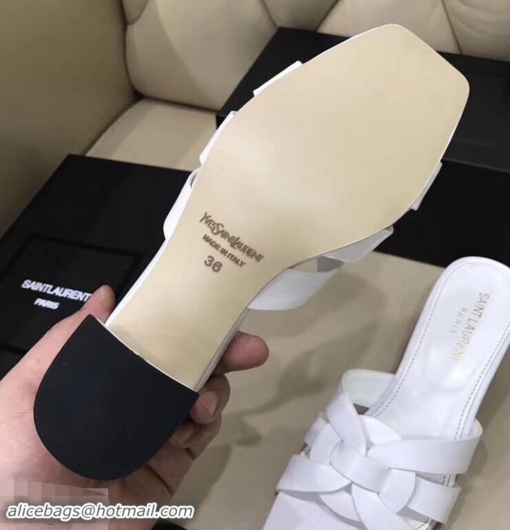 Knockoffs Saint Laurent Heel Slide Sandal In Leather With Intertwining Straps Y83609 White