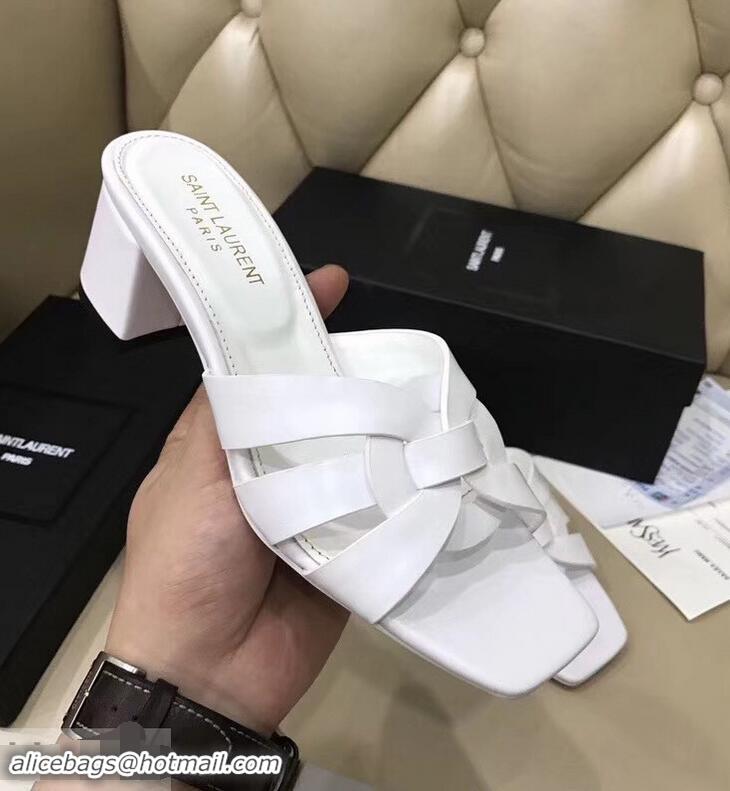 Knockoffs Saint Laurent Heel Slide Sandal In Leather With Intertwining Straps Y83609 White