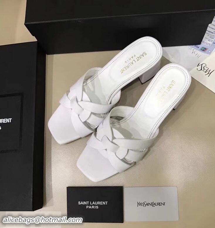 Knockoffs Saint Laurent Heel Slide Sandal In Leather With Intertwining Straps Y83609 White