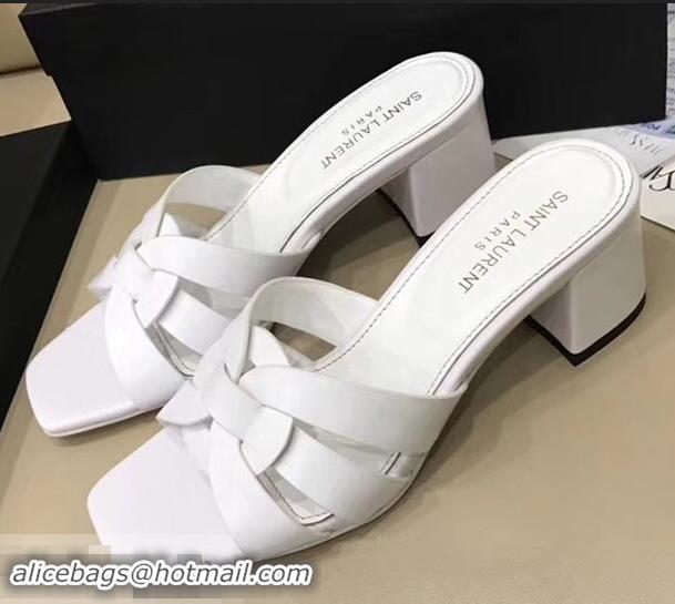 Knockoffs Saint Laurent Heel Slide Sandal In Leather With Intertwining Straps Y83609 White