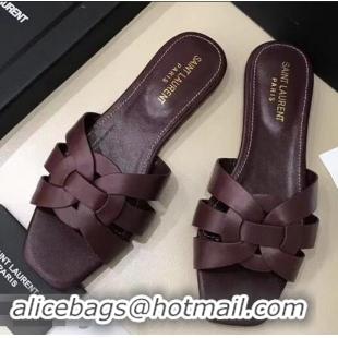 Stylish Saint Laurent Slide Sandal In Leather With Intertwining Straps Y83611 Burgundy