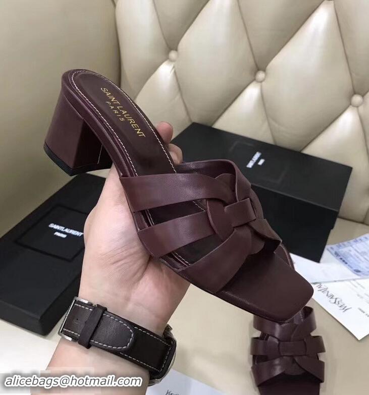 Hot Style Saint Laurent Heel Slide Sandal In Leather With Intertwining Straps Y83612 Burgundy