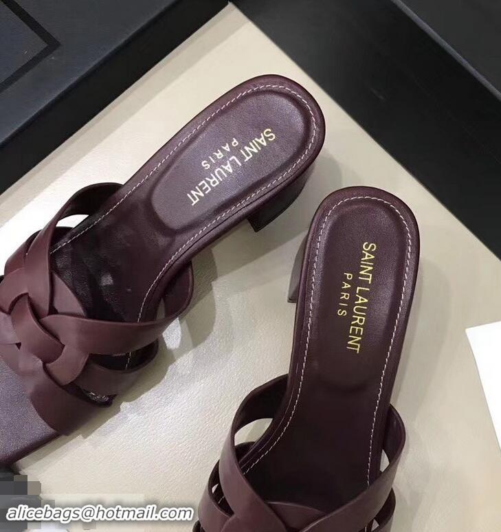 Hot Style Saint Laurent Heel Slide Sandal In Leather With Intertwining Straps Y83612 Burgundy