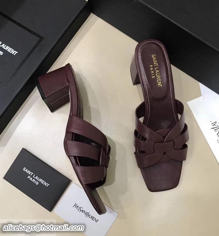 Hot Style Saint Laurent Heel Slide Sandal In Leather With Intertwining Straps Y83612 Burgundy