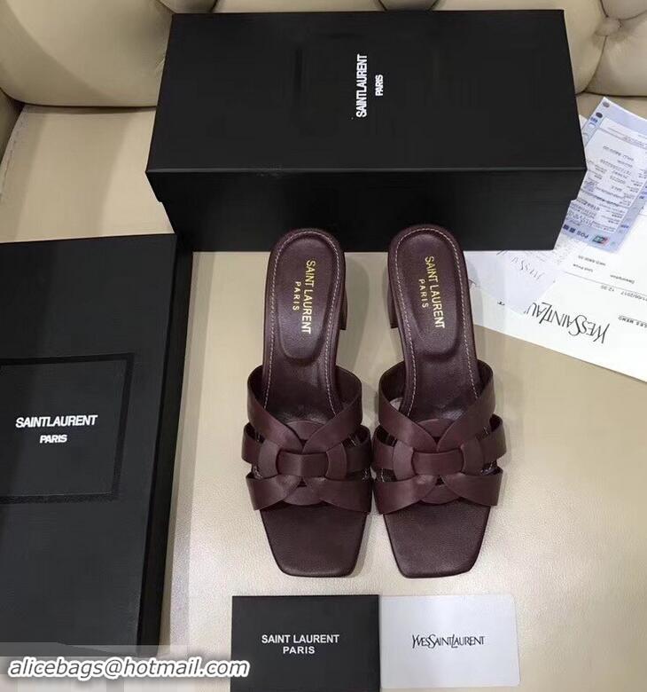 Hot Style Saint Laurent Heel Slide Sandal In Leather With Intertwining Straps Y83612 Burgundy