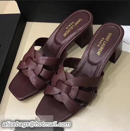 Hot Style Saint Laurent Heel Slide Sandal In Leather With Intertwining Straps Y83612 Burgundy